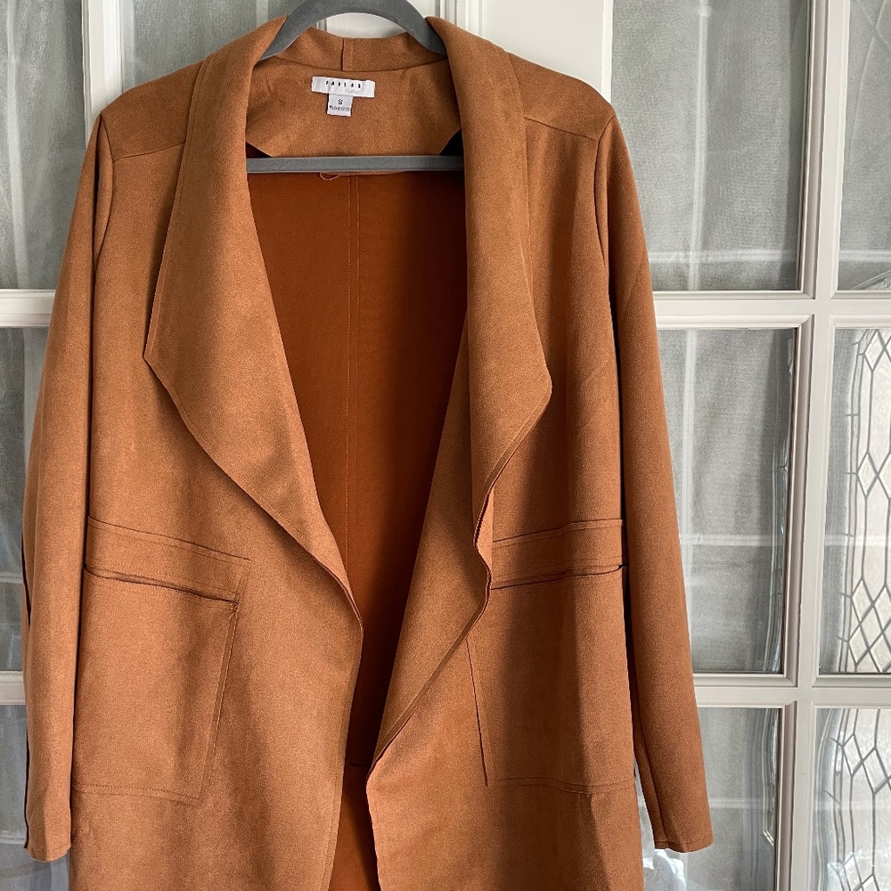 Favlux fashion brown tan faux suede blazer jacket